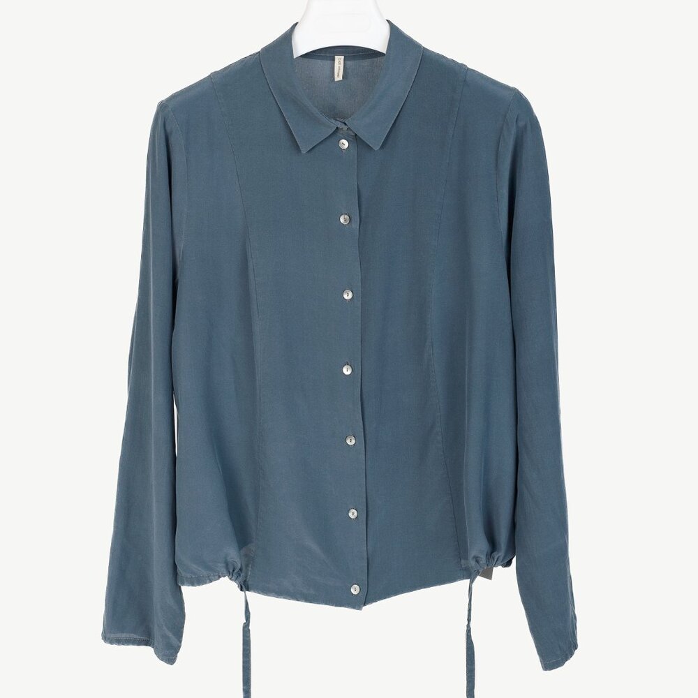 Annette Gortz AW/19 Sa Night Light Blue Silk Drawstring-Hem Blouse